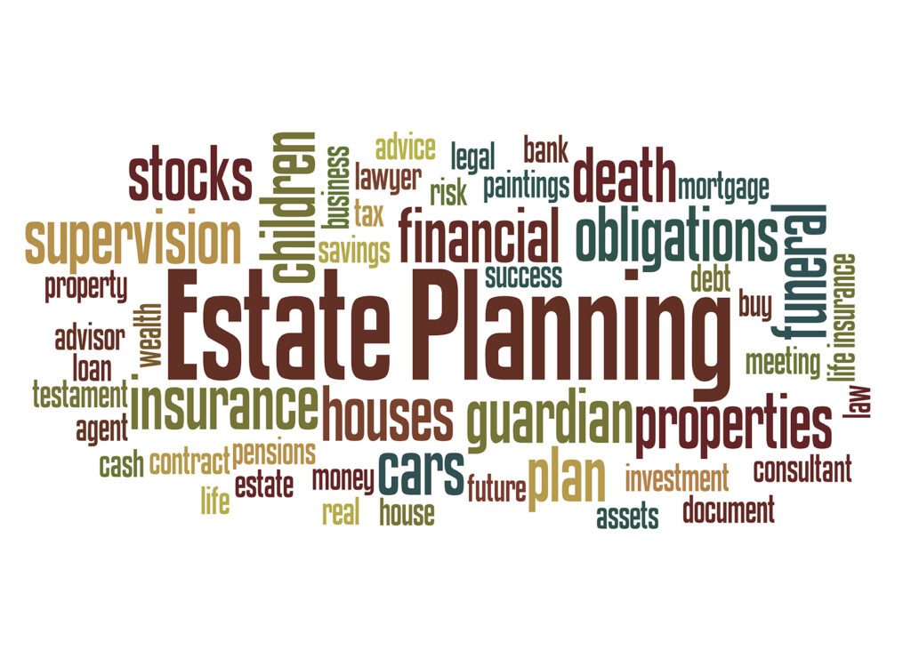 Estate planning word cloud concept on white background.